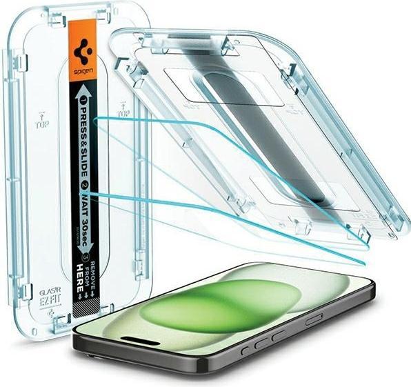 Actual product image Spigen Glass.TR iPhone 15 6.1" "EZ FIT" clear szkło hartowane AGL06907 (1 Piece, Apple iPhone 15)