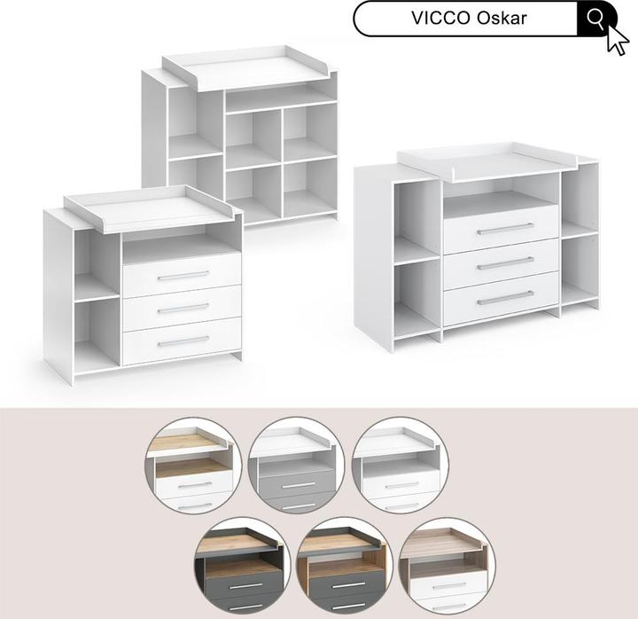 Actual product image Vichy Wickelkommode Oskar, Anthrazit/Goldkraft Eiche, 143.2 x 93 cm mit 3 Schubladen