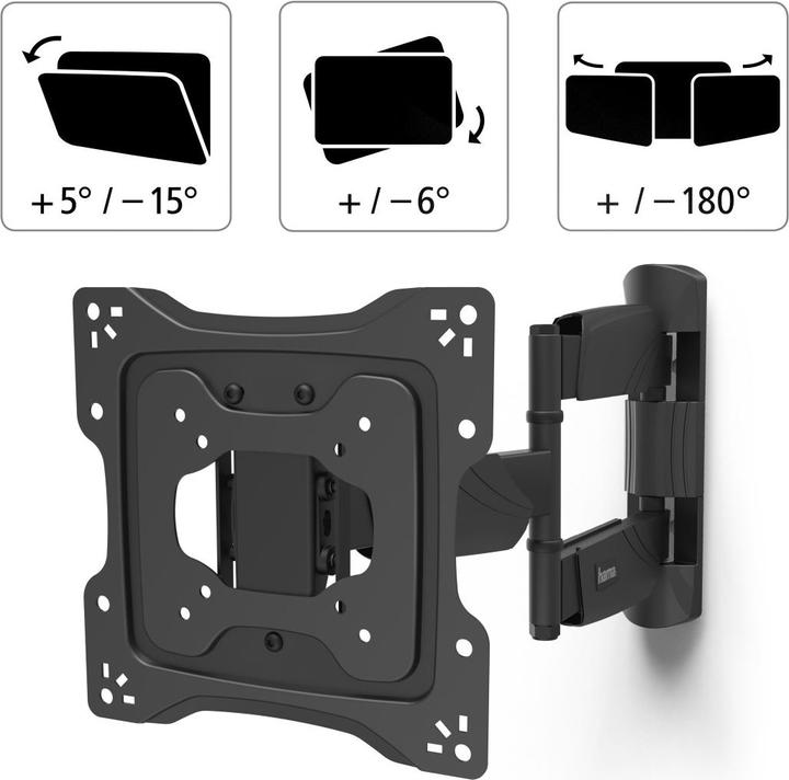 Produktbild Hama TV-Wandhalterung, schwenkbar, neigbar, Diebstahlschutz, 122 cm (48"), 25 kg (Wand, 48", 25 kg)