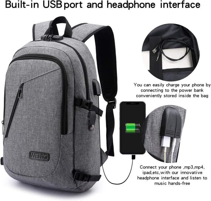 Actual product image Wenig Laptop-Rucksack mit USB-Anschluss, Anti-Diebstahl-Schutz (30 l)