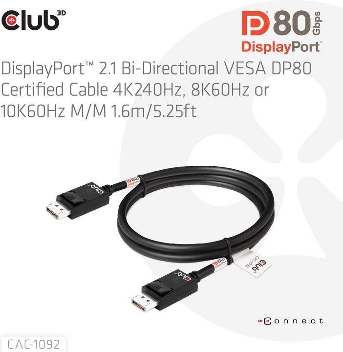 Image du produit Club 3D DisplayPort — DisplayPort (1.60 m, DisplayPort)