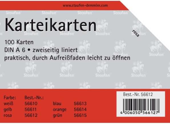 Actual product image Staufen Index card A6 lined 7mm pink (A6, 180 g/m², 100 x)