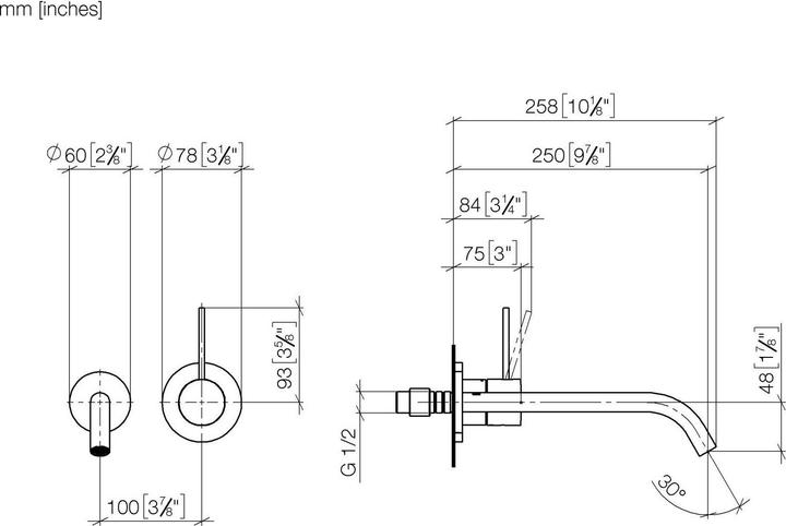 Produktbild Dornbracht Meta SLIM Waschtisch-Wand-Einhandbatterie ohne Ablaufgarnitur, Ausladung 250 mm, starrer