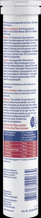 Nutritional values and ingredients Tetesept Eisen + B12 (17 Piece, Effervescent tablet, 134 g)