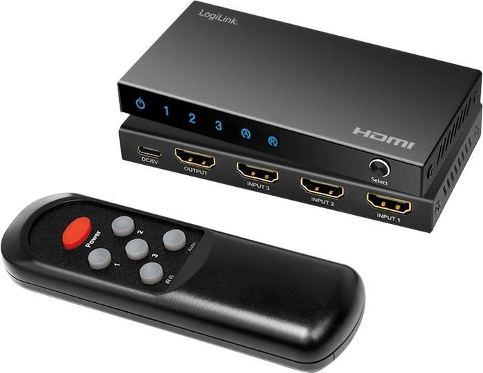 Produktbild LogiLink HDMI-Switch, 3x1-Port, 4K/60 Hz, HDCP, HDR, CEC, RC