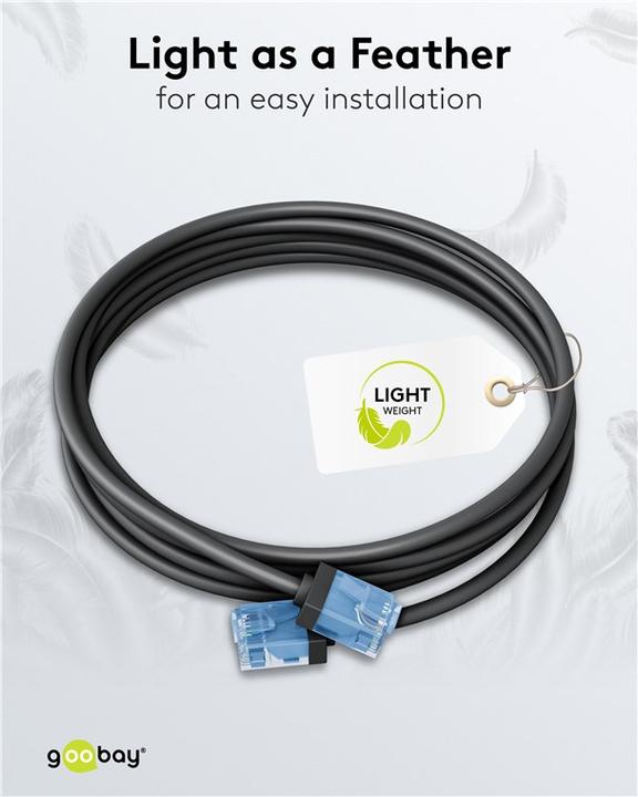 Produktbild Goobay Ultraflexibles CAT 6A Patchkabel, slim, U/UTP, schwarz (U/UTP, CAT6a, 0.25 m)