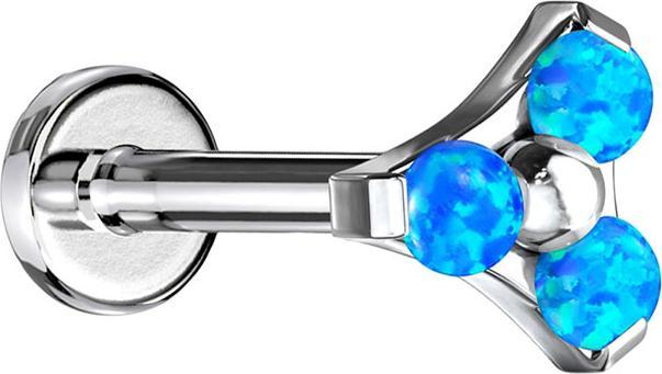 Star Piercing Micro Labret Innengewinde silber Dreieck drei Opale blau (Chirurgenstahl 316L, ohne Messing)