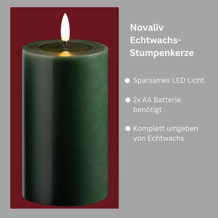 Actual product image Novaliv 2er Set Led Kerzen flackernde Flamme mit Echtwachspiegel grün 7,5cm ø 1x 12,5 cm, 1x10 cm Höhe, LED (2 x)