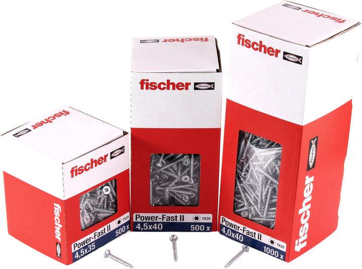 Image du produit Fischer Power-Fast II FPF II Vis à bois aggloméré 5,0x25 mm, 500 pcs., tête fraisée, empreinte Torx (500 Vis par pièce)