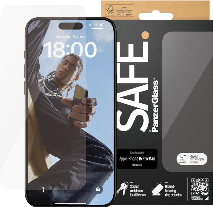Image du produit PanzerGlass SAFE. Protecteur d'écran Ultra-Wide Fit (1 pièce(s), Apple iPhone 15 Pro Max)