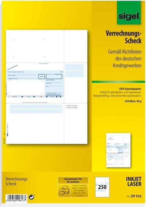 Produktbild Sigel 250 SEPA-Verrechnungsscheck Bankformulare ZV532 (250 x)