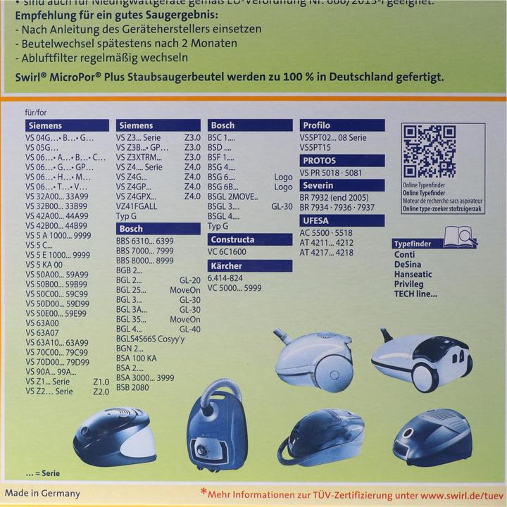 Actual product image Swirl Staubsaugerbeutel S67 MicroPor Plus für Siemens und Bosch Staubsauger