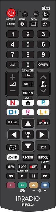 Irradio Fernbedienung kompatibel mit allen LG LCD/LED TVs und SMART TVs, Mod. IR-RCLG+