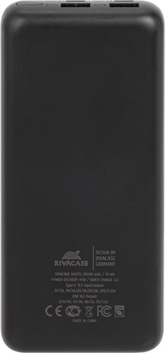 Produktbild Rivacase Batteriebank 20.000 Mah 45W Qc/Pd (20000 mAh, 45 W, 74 Wh)