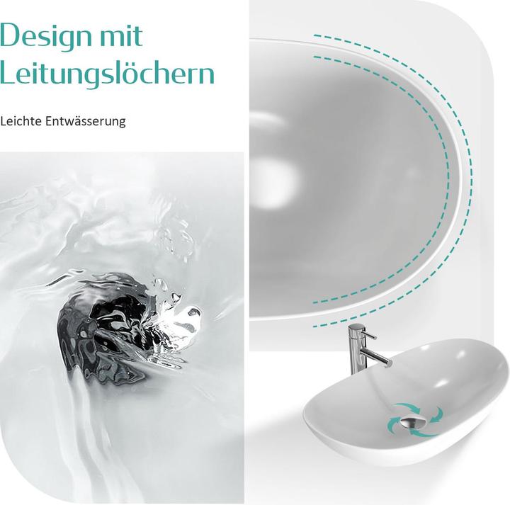 Produktbild Emke Aufsatzwaschbecken Ovales Waschbecken Keramik Waschbecken Waschtisch Weiss Glänzend 350x 270 x 1 (270 mm, 350 mm)