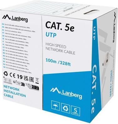 Produktbild Lanberg LAN-Kabel UTP Kategorie 5e 100m starr Kupfer grau CPR geprüft (U/FTP, CAT5e, 100 m)