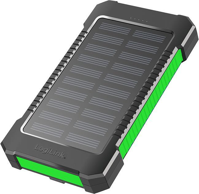 LogiLink Solar-Powerbank 8000 mAh, Taschenlampe, 2x USB-A, grün-schwarz (8000 mAh, 10 W, 10 Wh)