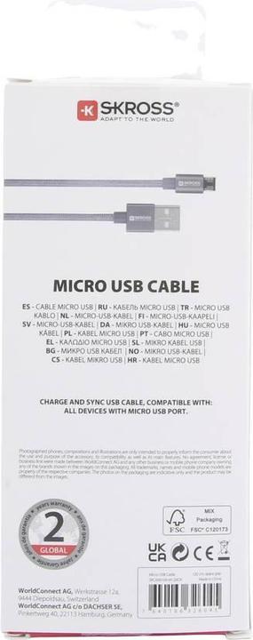 Actual product image Skross USB Cable Micro Cable, Braiding, 1.20m space gray (1.20 m, USB 2.0)