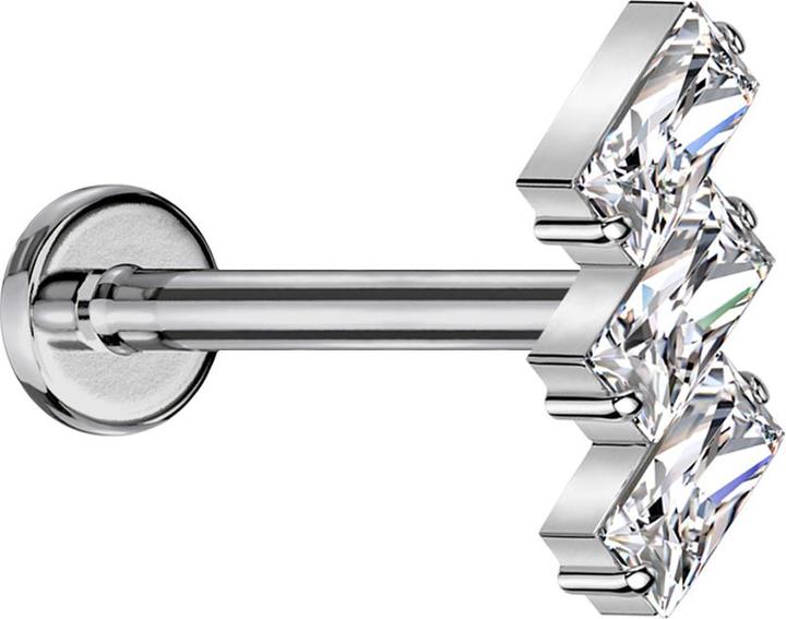 Immagine prodotto Star Piercing Micro labret filo interno argento tre rettangoli argento cristalli argento (Titanio G23, senza ottone)