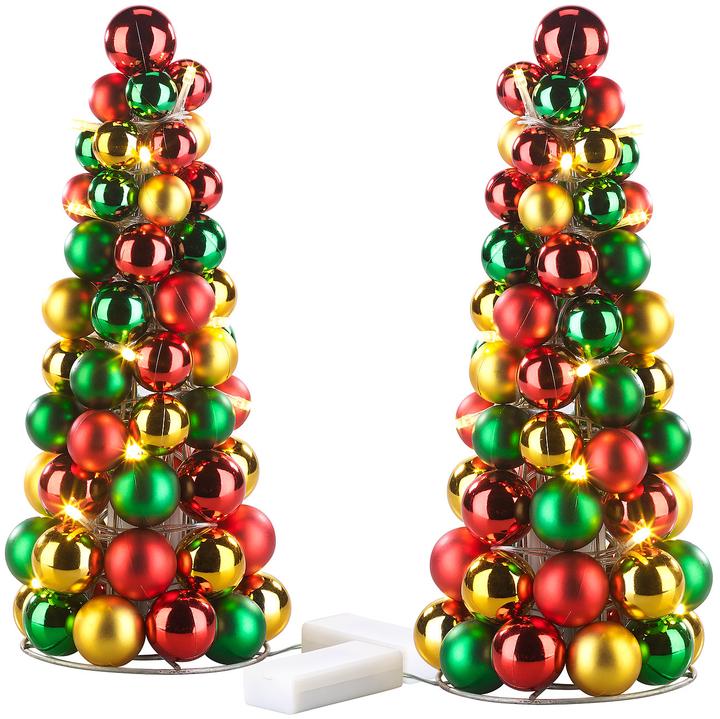 Produktbild Britesta 2er-Set LED-beleuchtete Weihnachtsbaum-Pyramiden mit bunten Kugeln