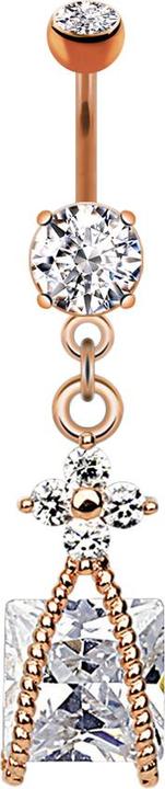 Produktbild Star Piercing Banane rosegold mit zwei Kugeln Kristall silber Anhänger Kristall im Seil (Messing, Chirurgenstahl 316L)