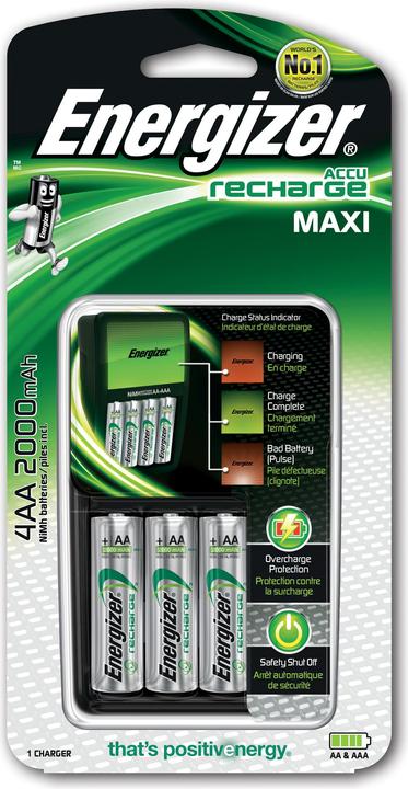 Energizer Recharge Maxi (4 Stk., AA, 2000 mAh, Ladegerät inkl. Akku)