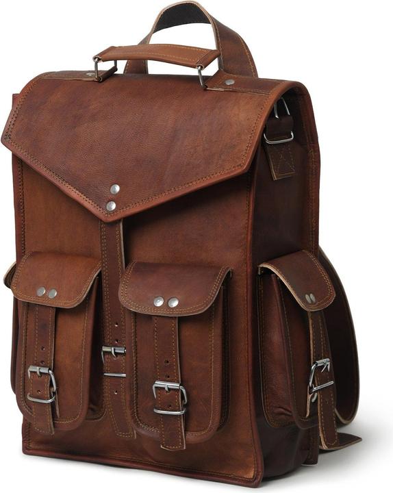 Produktbild Only-Bags.Store 2 in 1 Convertible Leder Laptop Messenger Rucksack, Vintage Brown Leder Laptop Rucksack, Leder