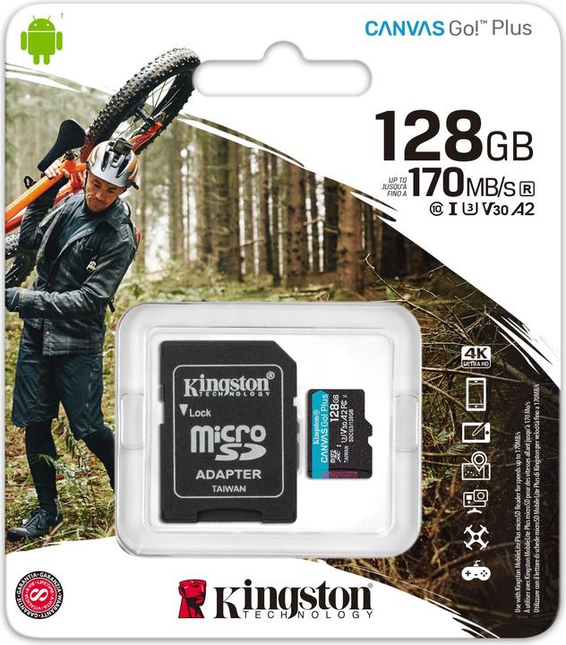 Immagine prodotto Kingston Tela Vai! Più microSD (128 GB, microSDXC, U3, UHS-I)