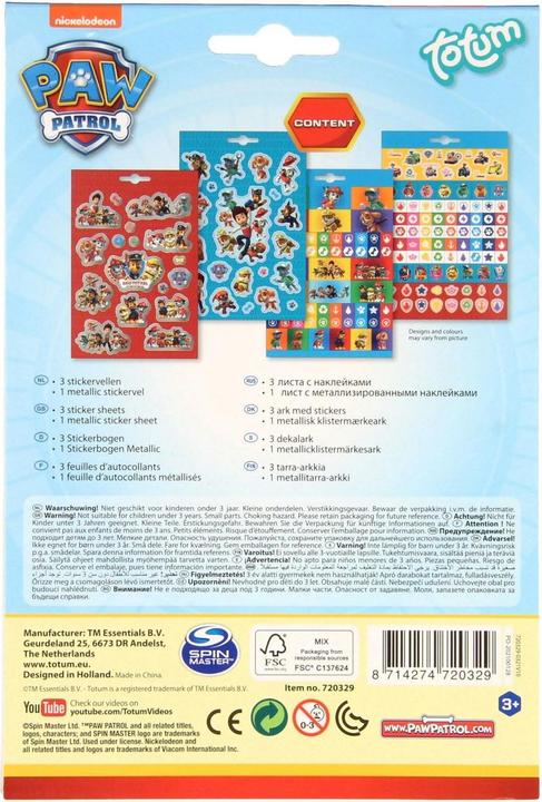 Actual product image Totum Paw Patrol Stickervel