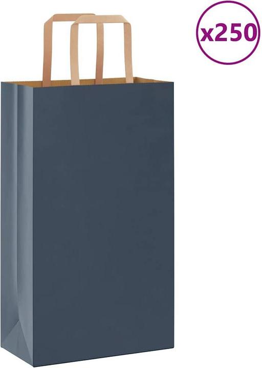 Produktbild VidaXL Kraftpapiertüten 250 Stk. mit Henkel Blau 21x11x36 cm Papiertüte (Geschenktüte, 250 x)
