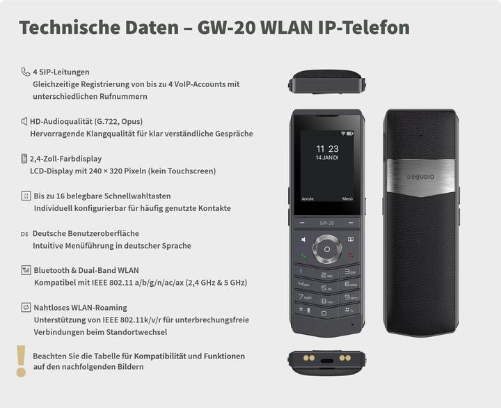 Produktbild Gequdio GW-20 WLAN IP Telefon mit Ladeschale, SIP kompatibel