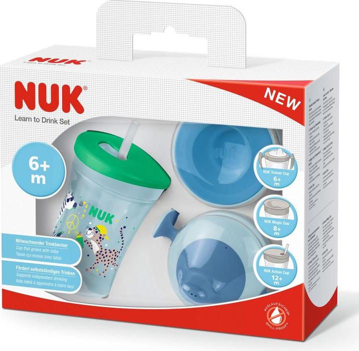 Actual product image NUK Drinking set 230ml with different drinking attachments, from 6 months, green & blue