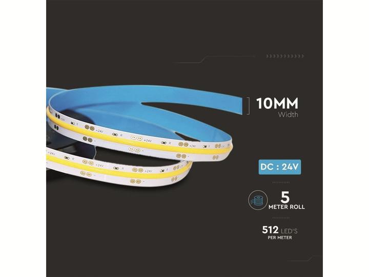 Actual product image V-TAC VTCOB Strip Light IP20 24V 6000K LEDs 10Wm 5m (White, 500 cm)