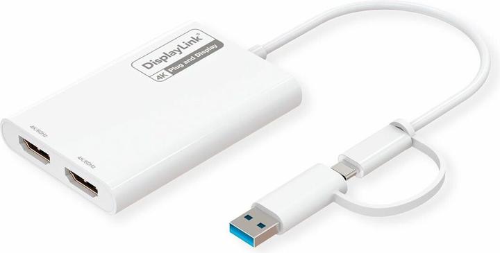 Actual product image Roline Adaptateur USB-C/A double HDMI DisplayLink, 4K60 (USB-C, HDMI, 18 cm)