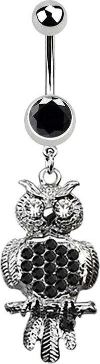 Star Piercing Banane silber mit Anhänger Eule silber und schwarz (Chirurgenstahl 316L, ohne Messing)