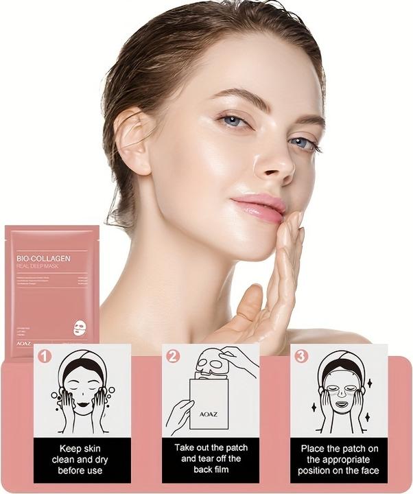 Produktbild PhoneLook 4er-Pack Bio-Kollagen Feuchtigkeitsmasken mit Hyaluronsäure und Niacinamid für alle Hauttypen (100 ml)