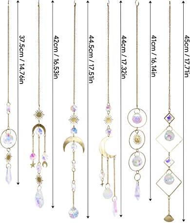 Produktbild Alopini 6 Stück Sonnenfänger Kristall Fenster Hanging Windspiel Regenbogen Sonnen Mond Anhänger Ornament