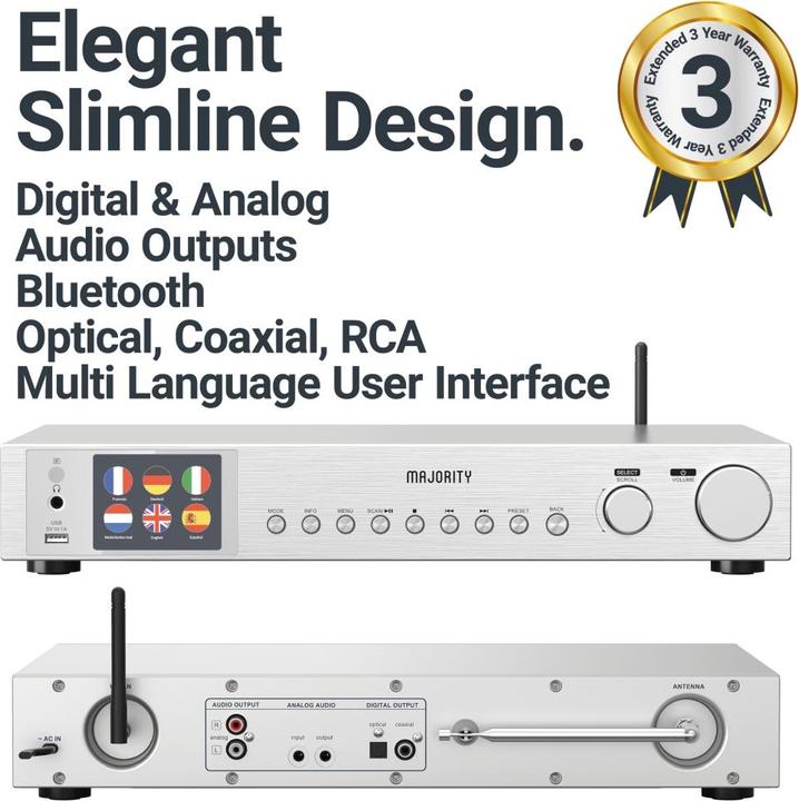 Actual product image Majority Fitzwilliam 3 Silver (Web radio, DAB+, FM, Bluetooth, Wi-Fi)