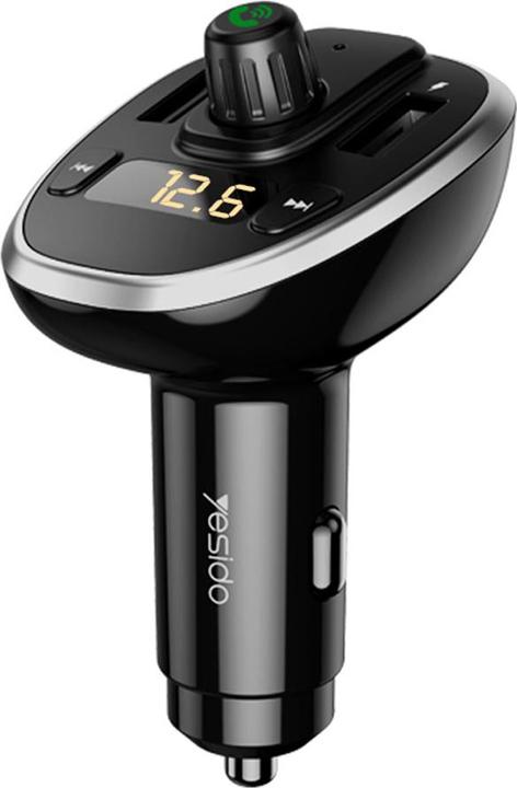 Produktbild Yesido - FM Modulator with Car Charger (Y39) - 2xUSB with LED Display, 3A, Micro SD Slot - Black