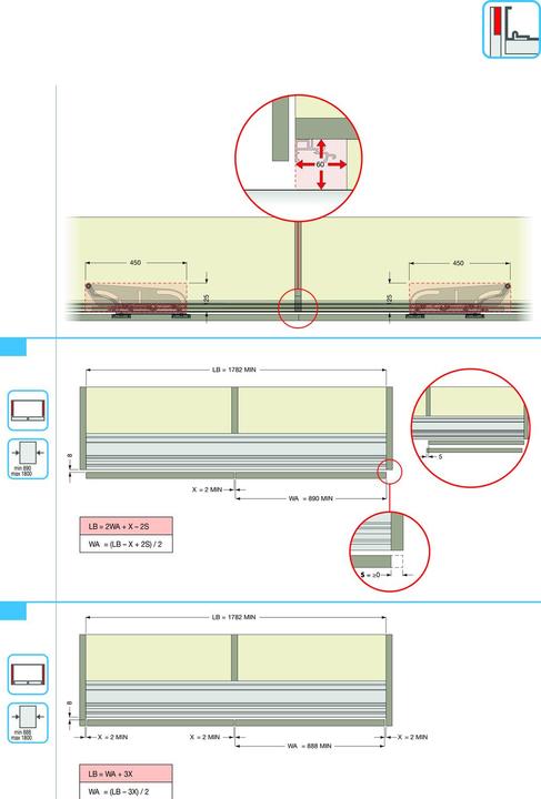 Actual product image Cinetto PS40 Sliding door fitting third door centre left Outer front flush with front