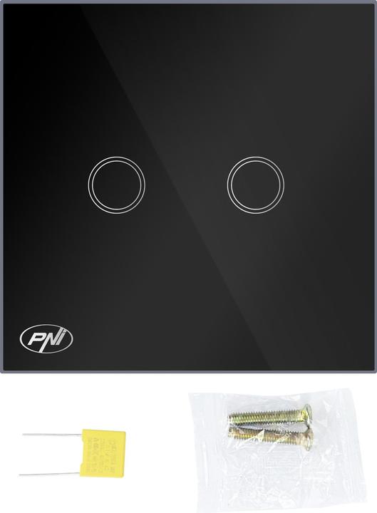 Immagine prodotto PNI SH222 Interruttore a doppio tocco in vetro, nero con display LED, 10 A, 2 x 200 W