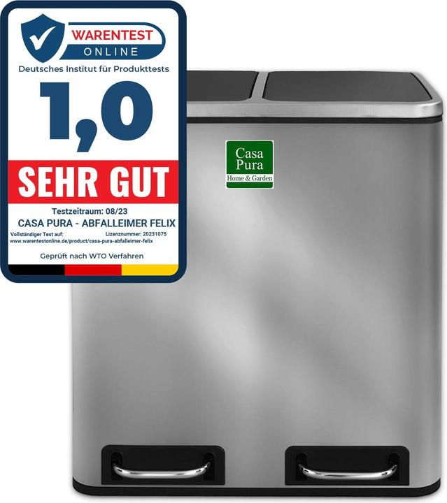 Produktbild Casa Pura Mülleimer Felix aus EdelstahlTrennsystem, 2 x 30 Liter (60 l)