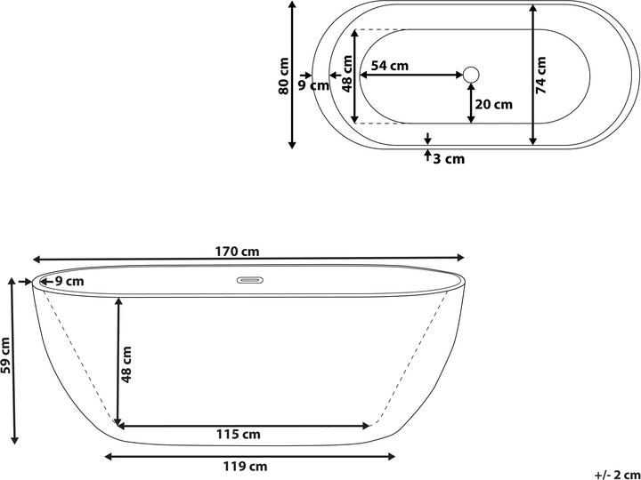 Actual product image Beliani Bathtub freestanding blue-green oval 170 x 80 cm NEVIS (220 l, 170 cm, 80 cm)