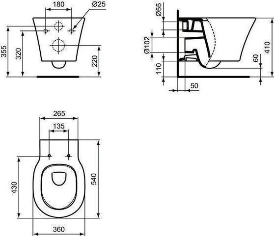 Actual product image Ideal Standard rimless low-level WC Connect Air white wall-mounted Aquablade E005401