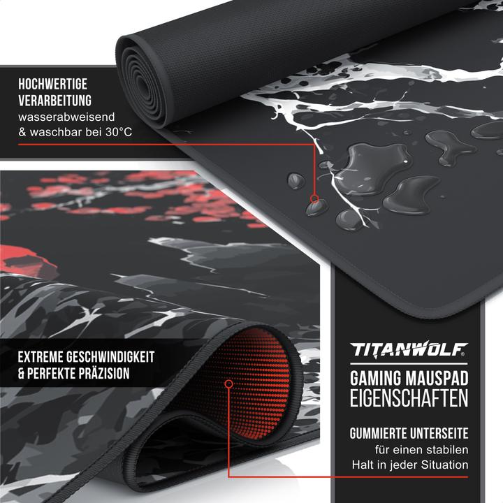 Produktbild Titanwolf Gaming Mauspad, XXXL Speed Mausmatte 1200 x 600 mm, Geschwindigkeit & Präzision, Japan Ink Black (XXL)