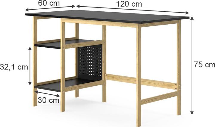 Produktbild Vichy Schreibtisch Elvia, Schwarz/Kiefer, 120 x 60 cm (120 x 75 x 60 cm)