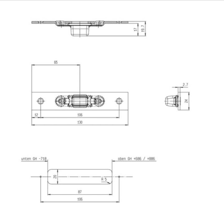 Actual product image Fuhr Locking part bolt flat forend 24 mm left / right stainless steel