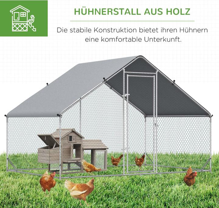 Produktbild PawHut Hühnerstall Stahl, Kunststoff Silber+Grau