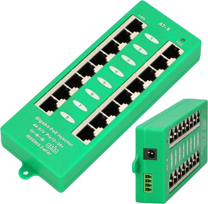 Extralink ACTIVE POE INJECTOR 8 PORT GIGABIT 802.3AT/AF MODE A - - 8-Port Gigabit Ethernet (802.3at (PoE+), 802.3af (PoE))