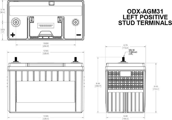 Actual product image Odyssey AGM Battery Extreme (ODX) 12V 100Ah 1150A (12 V, 100 Ah, 1150 A)